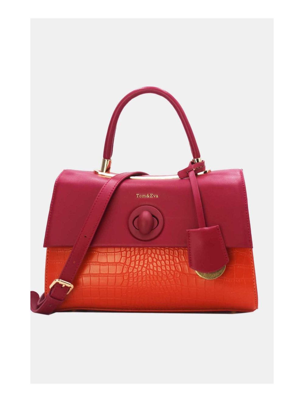 Tom&eva Sac à Main Style Vintage à Effet Croco 23B-5764-Orange/Rose