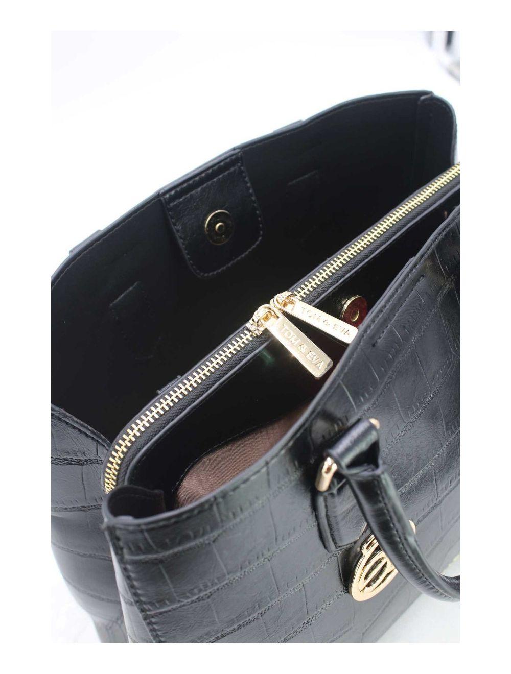 tom&eva Sac à Main Vernis Avec Pochette Tablette Fixée-8008-Noir