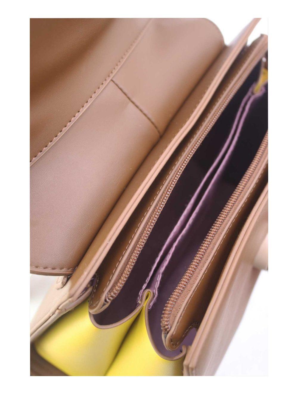 tom&eva Sac à Main Vintage Bicolore Effet Cuir Lisse 24B-5886-Coffee/Apricot