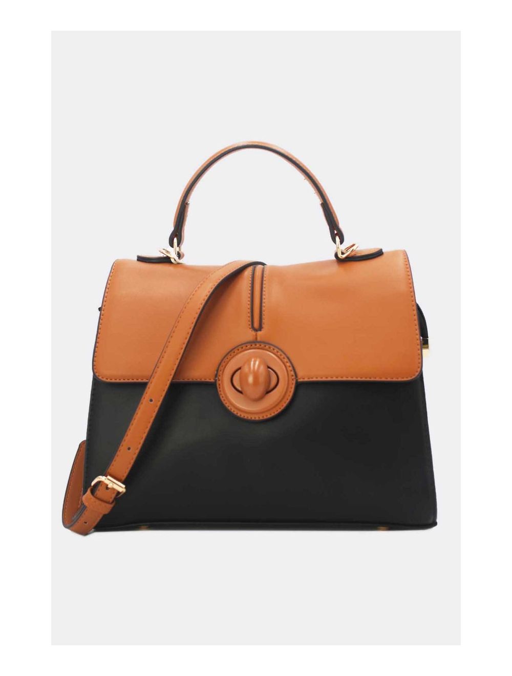 tom&eva Sac à Main Vintage Bicolore Effet Cuir Lisse 24B-5886-Black/Brown