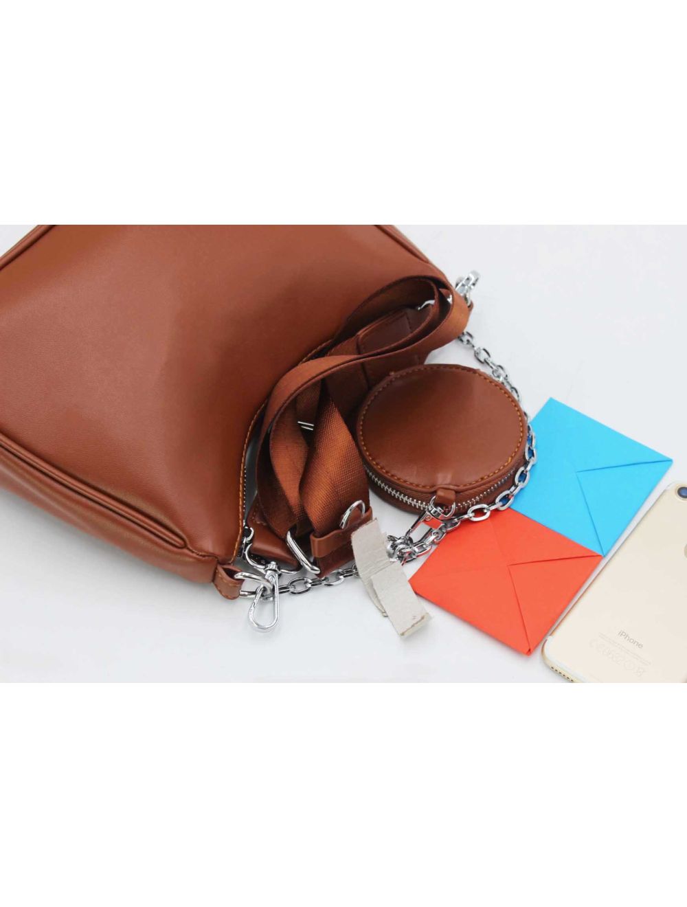 Tom&eva Sac Baguette Effet Cuir à La Chaîne Avec Porte-monnaie-20H-3023-Marron