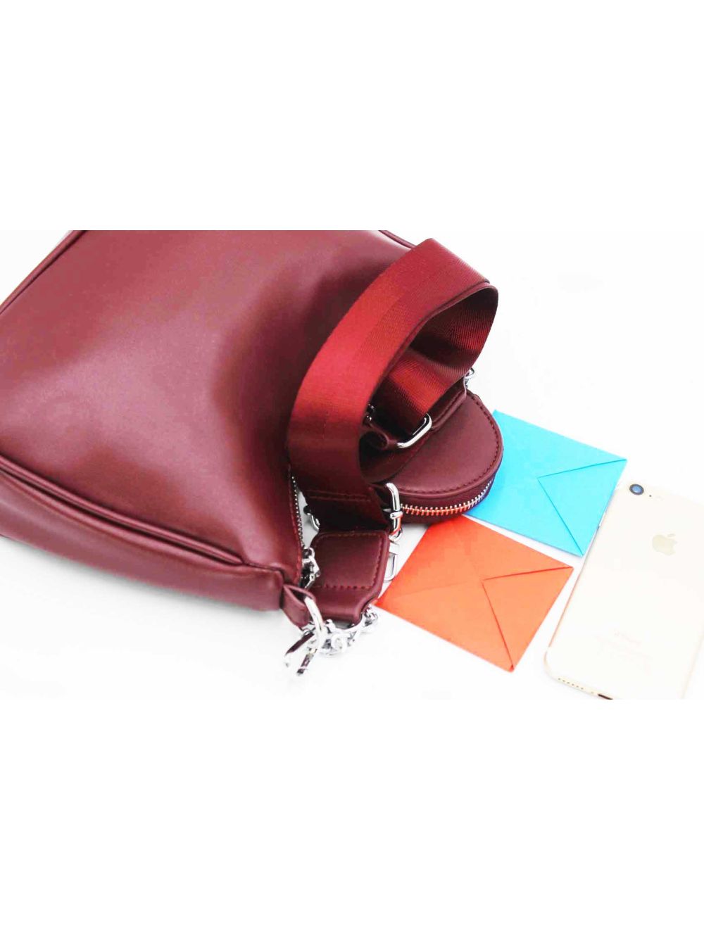 Tom&eva Sac Baguette Effet Cuir à La Chaîne Avec Porte-monnaie-20H-3023-Bordeaux