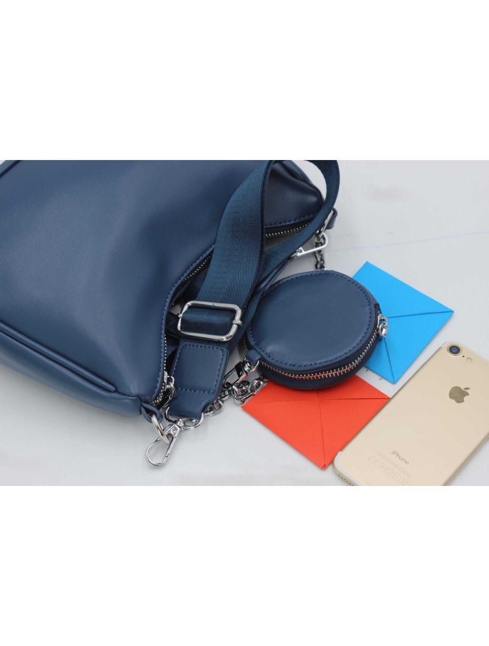 Tom&eva Sac Baguette Effet Cuir à La Chaîne Avec Porte-monnaie-20H-3023-Bleu