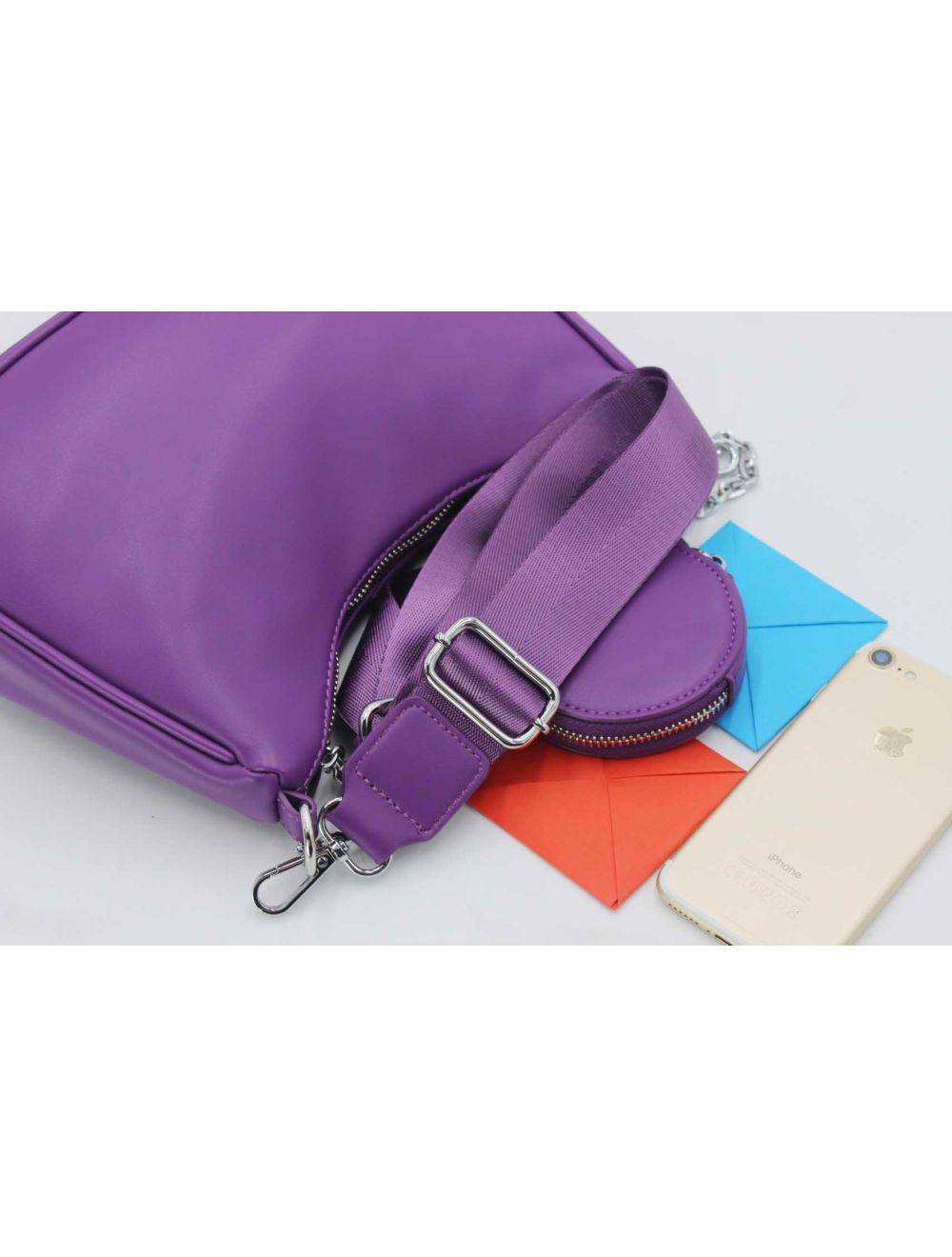 Tom&eva Sac Baguette Effet Cuir à La Chaîne Avec Porte-monnaie-20H-3023-Violet