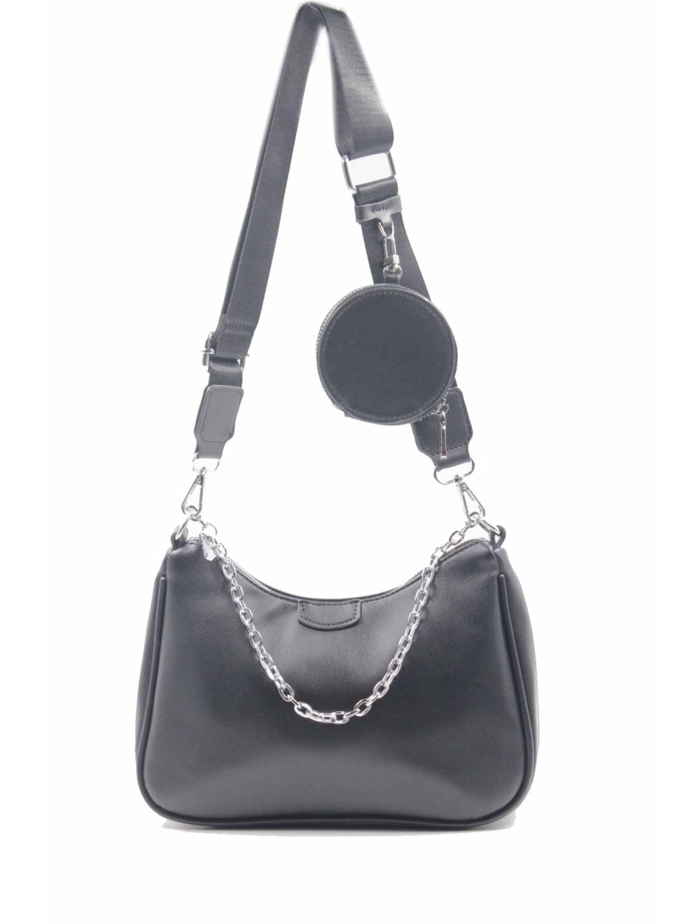 tom&eva Sac baguette effet cuir à la chaîne avec porte-monnaie-20H-3023-Noir