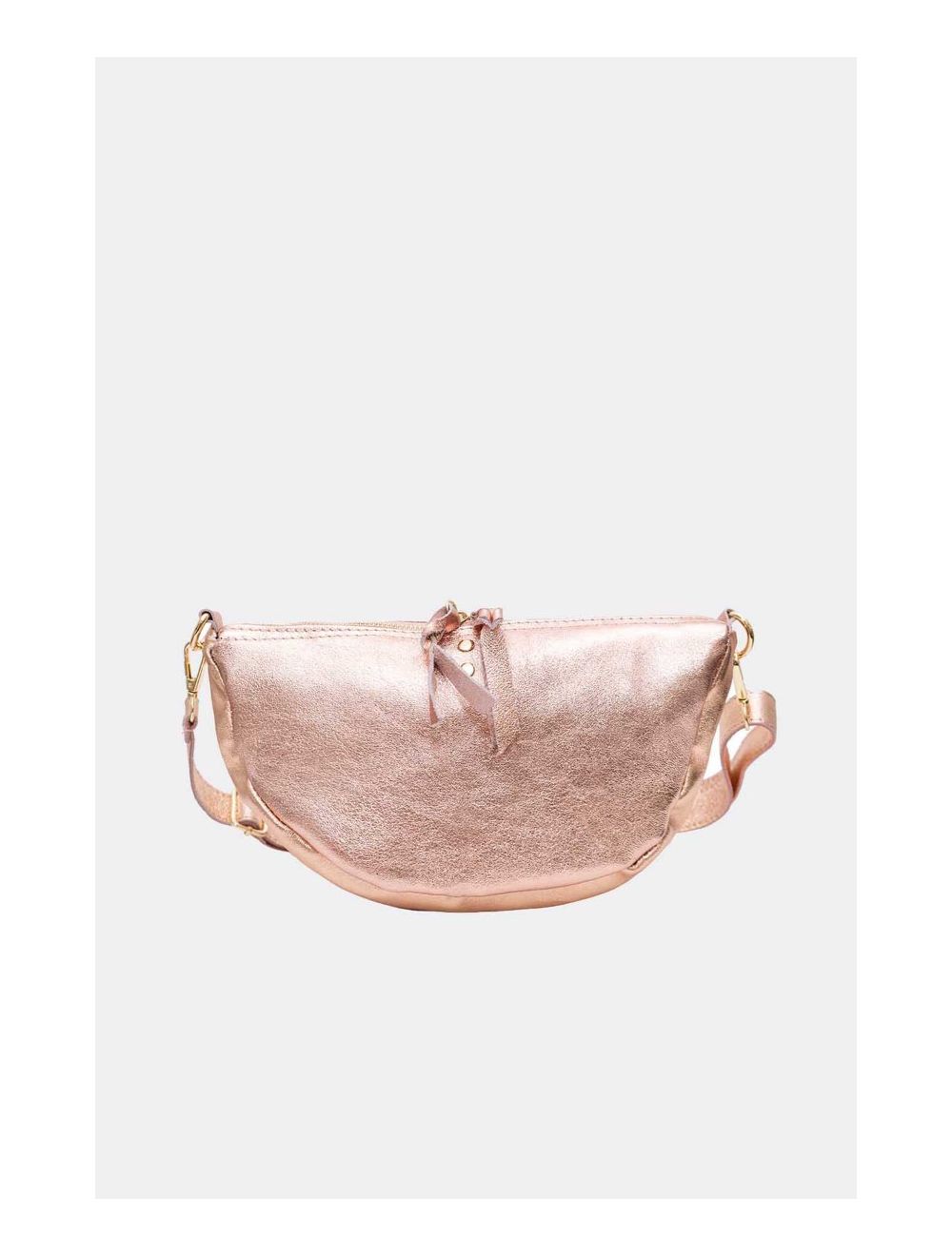 Tom&eva Sac Banana Forme Demi Lune En Croûte Cuir Vachette Métallisé METAL ELYSSA 4106-Rose
