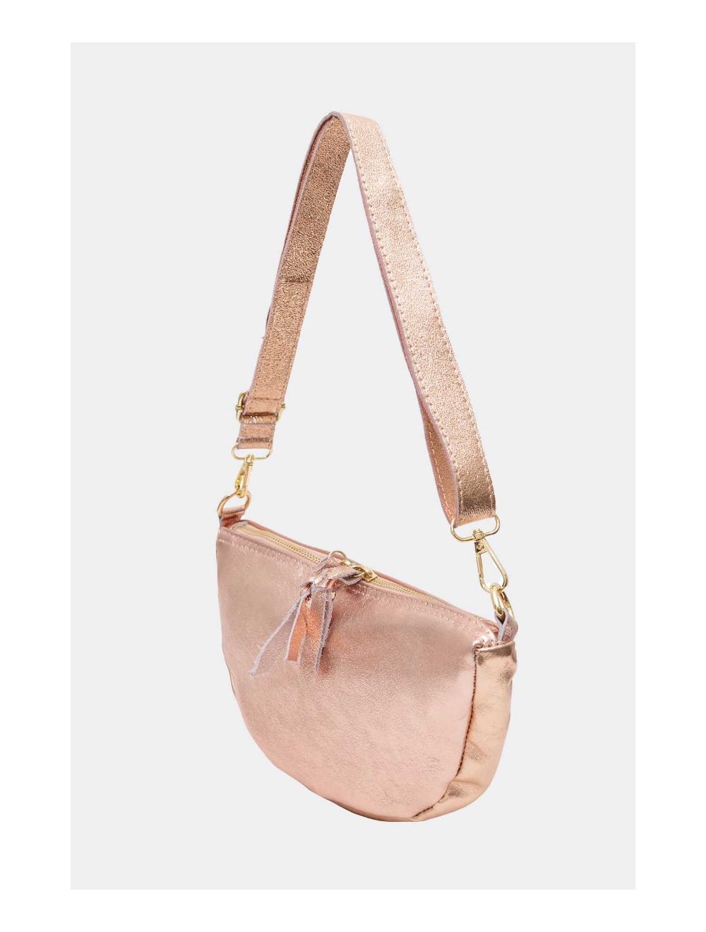 Tom&eva Sac Banana Forme Demi Lune En Croûte Cuir Vachette Métallisé METAL ELYSSA 4106-Rose