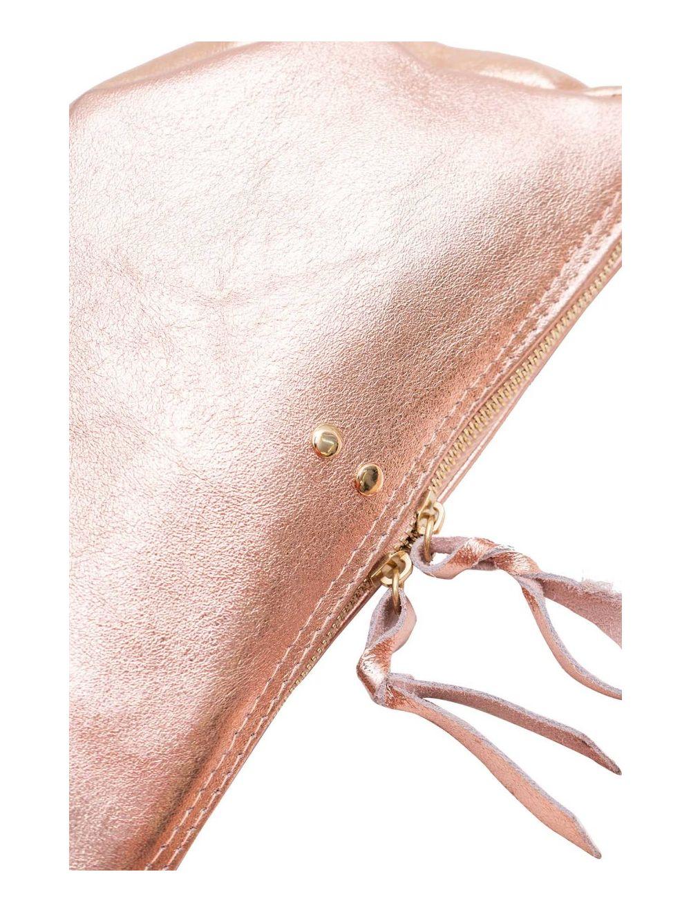 Tom&eva Sac Banana Forme Demi Lune En Croûte Cuir Vachette Métallisé METAL ELYSSA 4106-Rose