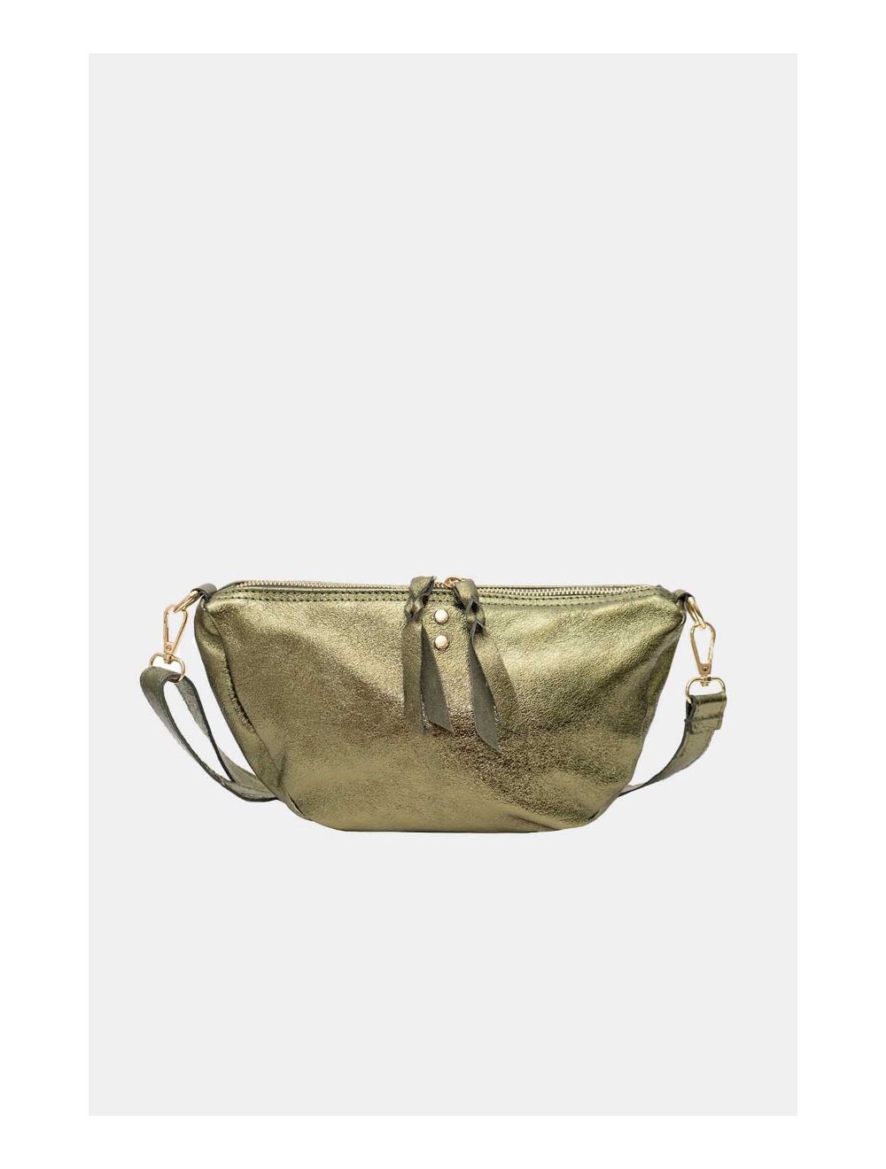 Tom&eva Sac Banana Forme Demi Lune En Croûte Cuir Vachette Métallisé METAL ELYSSA 4106-Khaki