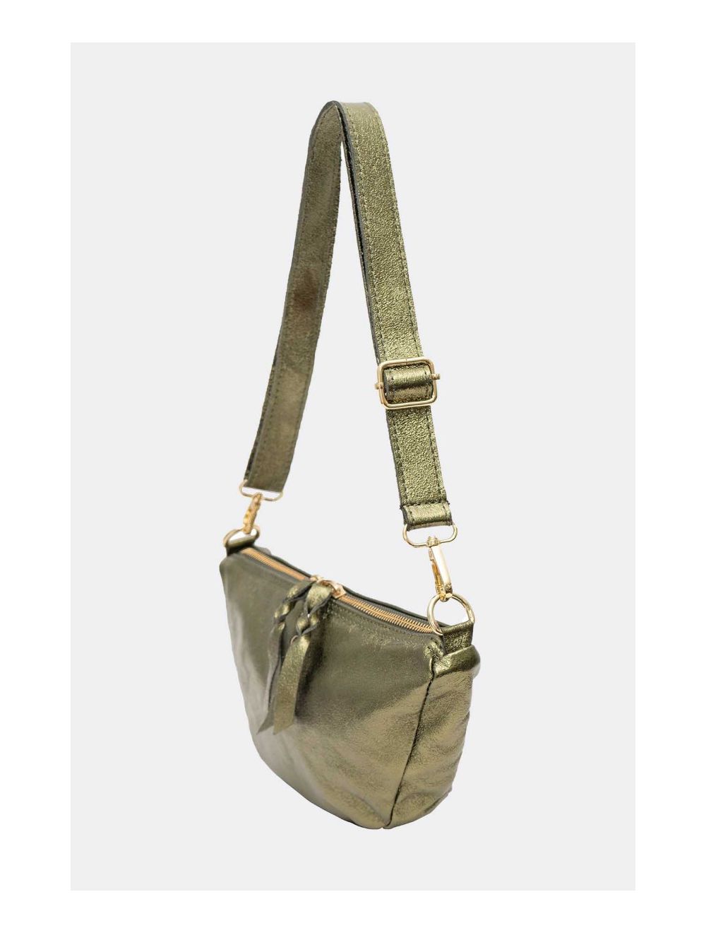 Tom&eva Sac Banana Forme Demi Lune En Croûte Cuir Vachette Métallisé METAL ELYSSA 4106-Khaki
