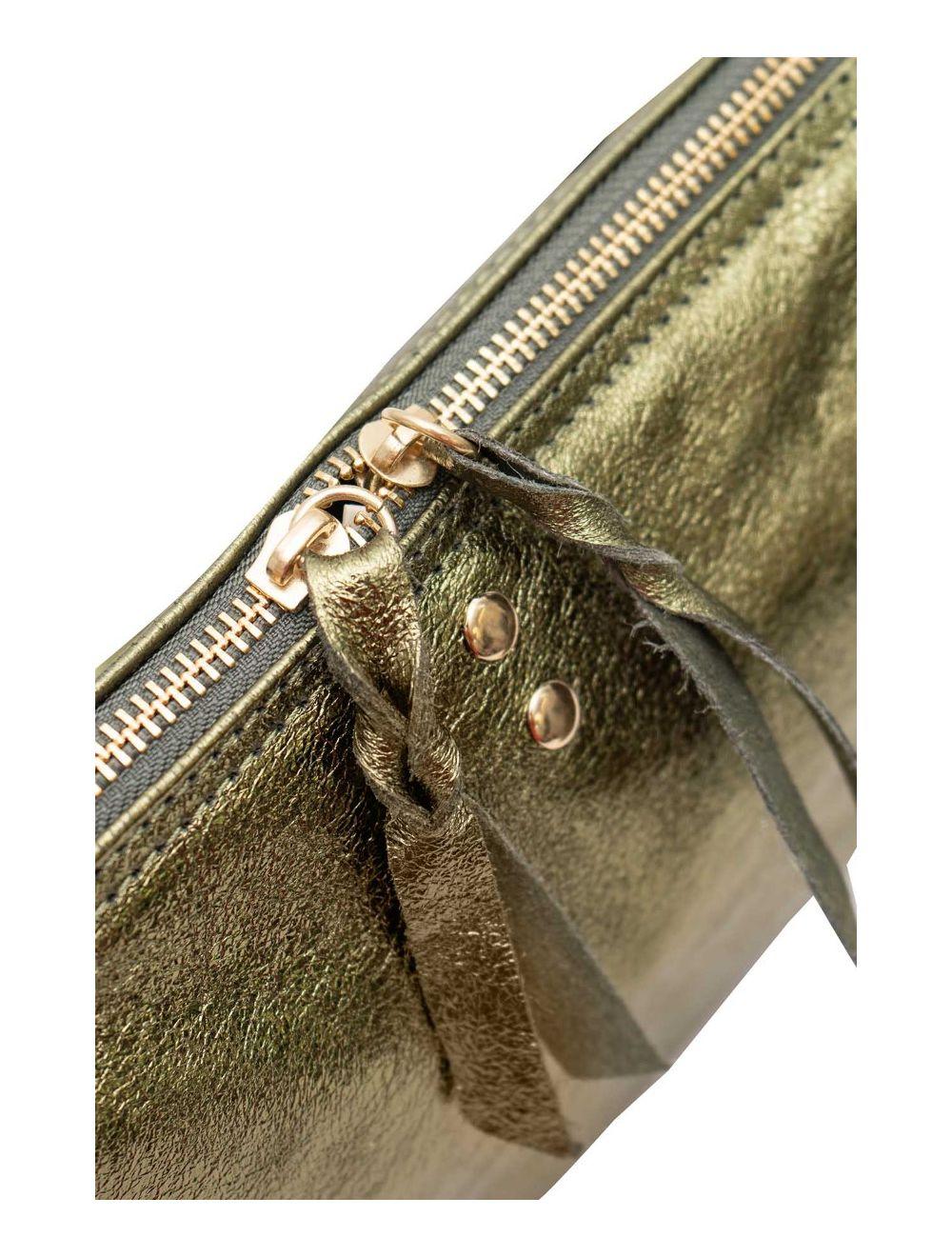 Tom&eva Sac Banana Forme Demi Lune En Croûte Cuir Vachette Métallisé METAL ELYSSA 4106-Khaki