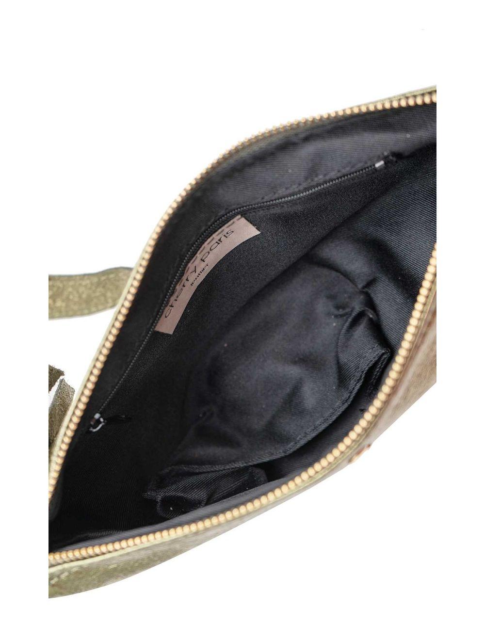 tom&eva Sac Banana Forme Demi Lune En Croûte Cuir Vachette Métallisé METAL ELYSSA 4106-Khaki