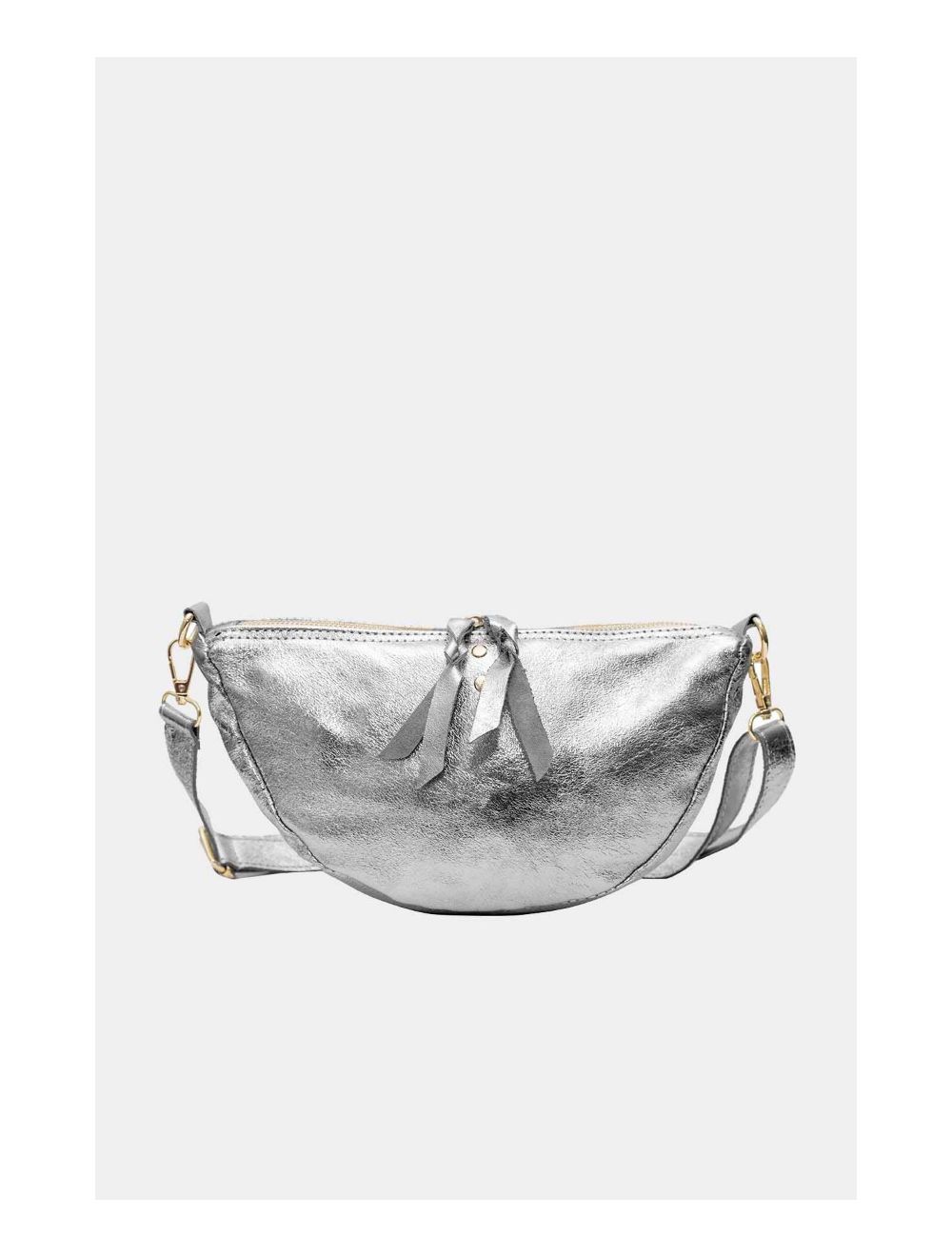 Tom&eva Sac Banana Forme Demi Lune En Croûte Cuir Vachette Métallisé METAL ELYSSA 4106-Silver