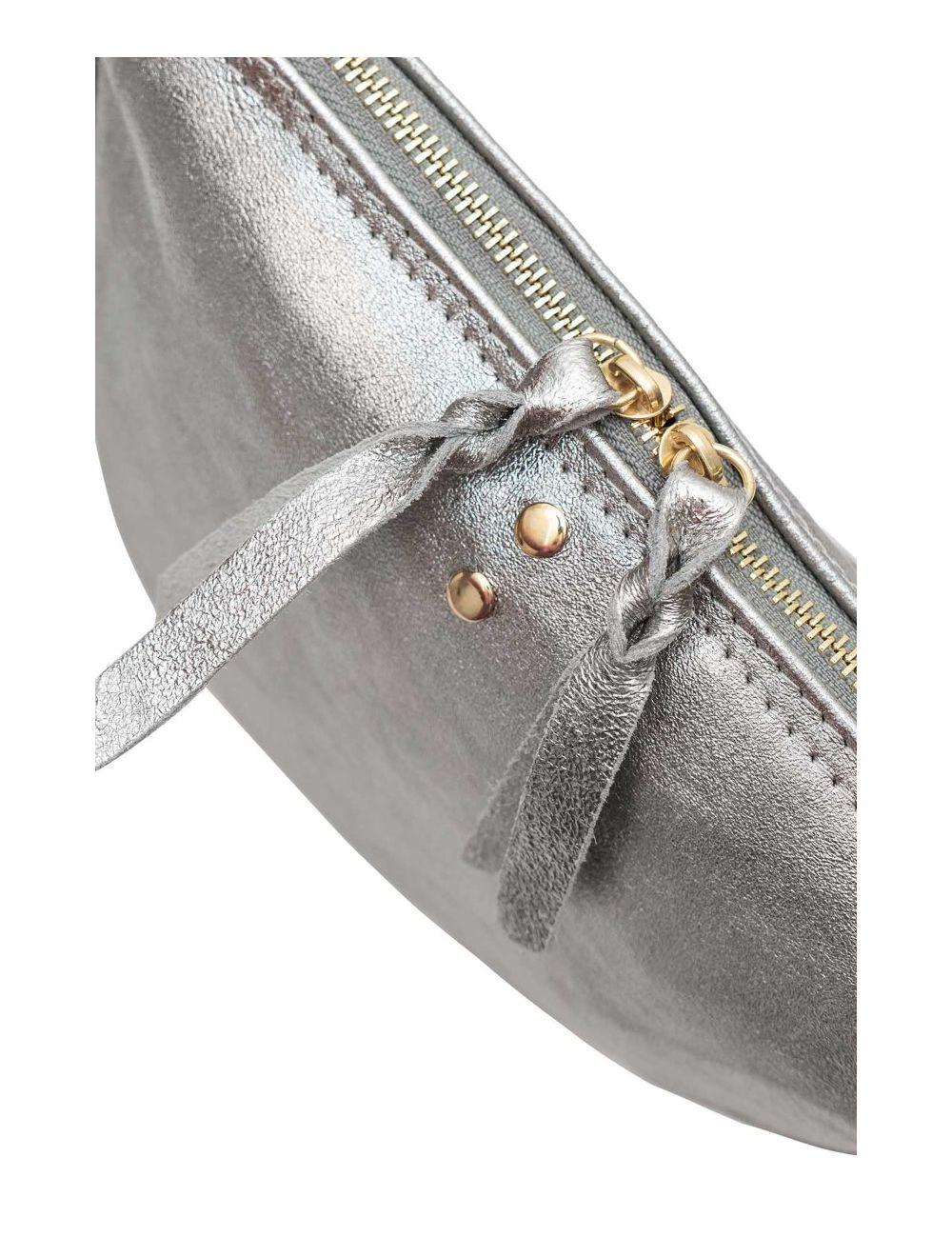Tom&eva Sac Banana Forme Demi Lune En Croûte Cuir Vachette Métallisé METAL ELYSSA 4106-Silver