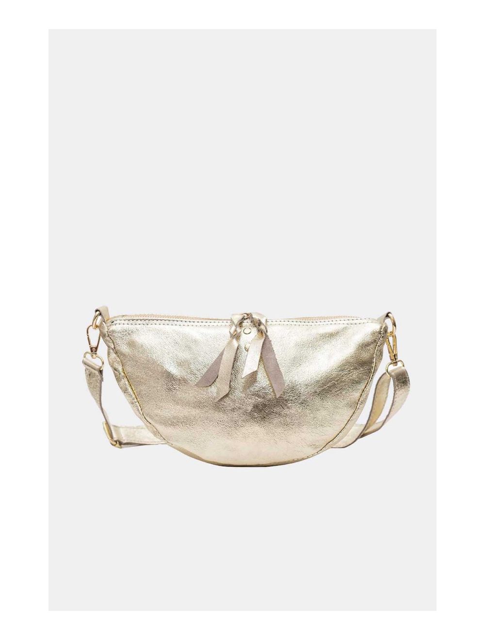 Tom&eva Sac Banana Forme Demi Lune En Croûte Cuir Vachette Métallisé METAL ELYSSA 4106-Dorée
