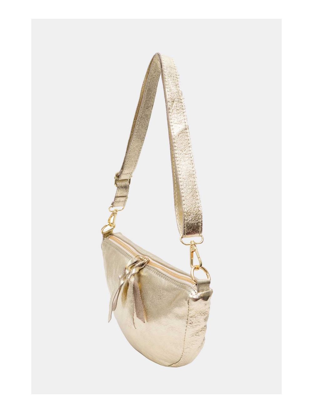 Tom&eva Sac Banana Forme Demi Lune En Croûte Cuir Vachette Métallisé METAL ELYSSA 4106-Dorée