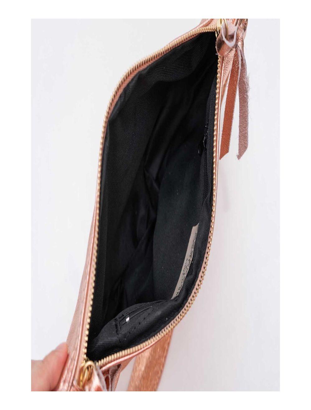 tom&eva Sac Banana Forme Demi Lune En Croûte Cuir Vachette Métallisé METAL ELYSSA 4106-Rose