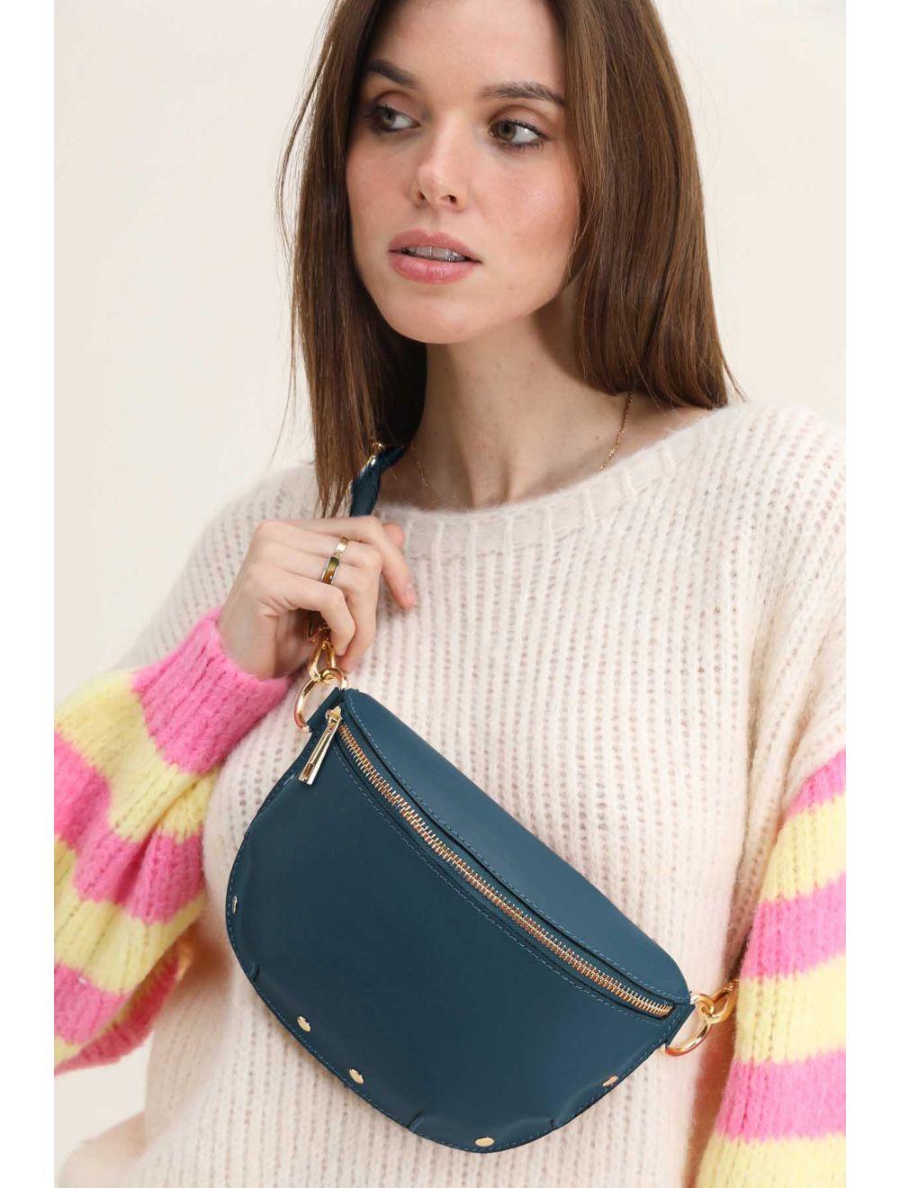 Tom&eva Sac Banane Croûte Cuir Vachette Lisse 4110 MALIA-Petrole