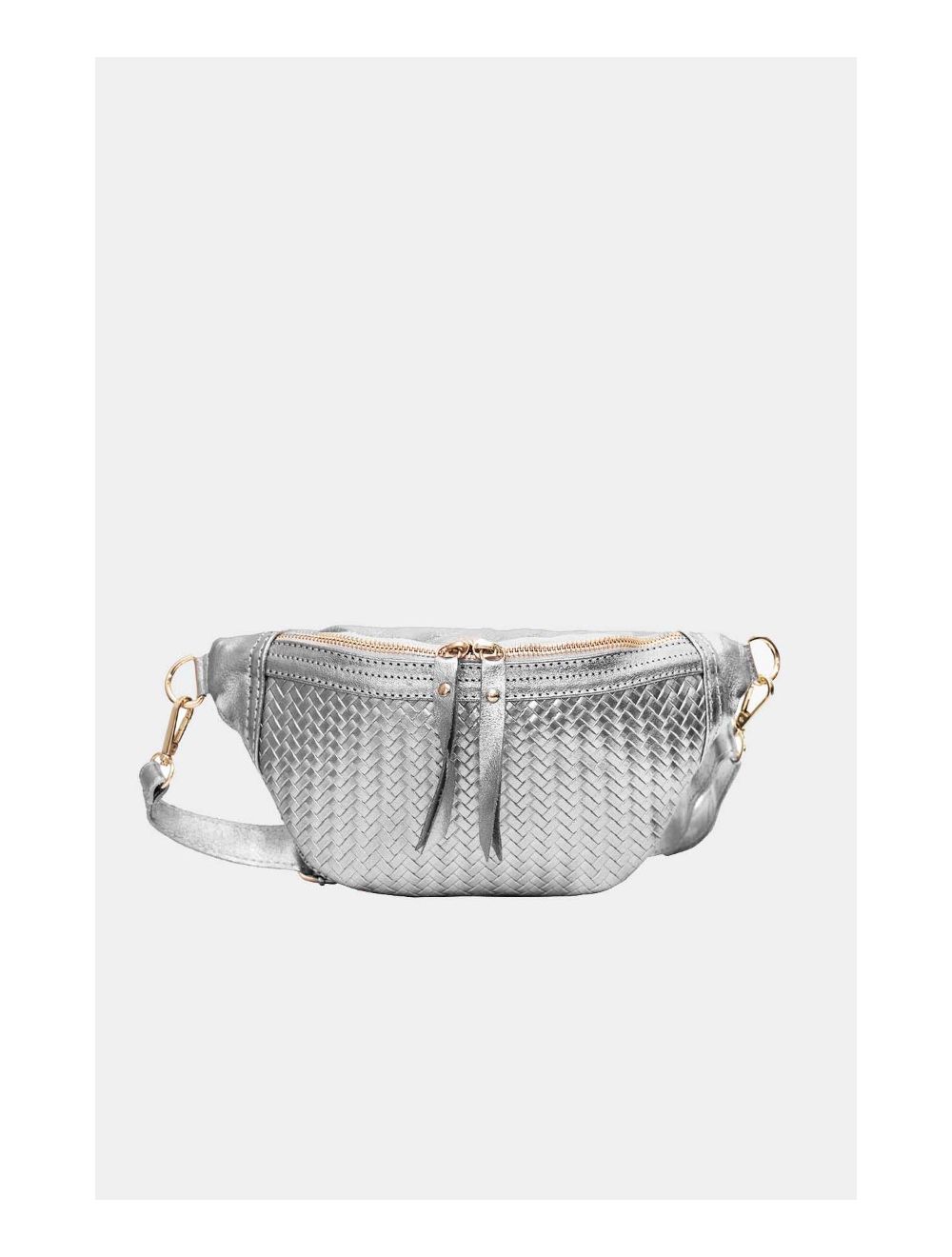 Tom&eva Sac Banane Croûte Cuir Vachette Métallisé Tressé 4107 SCARLETT-Argent