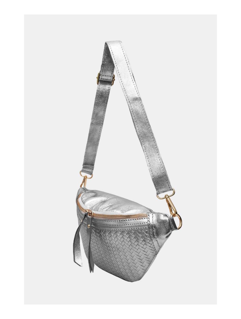 Tom&eva Sac Banane Croûte Cuir Vachette Métallisé Tressé 4107 SCARLETT-Argent