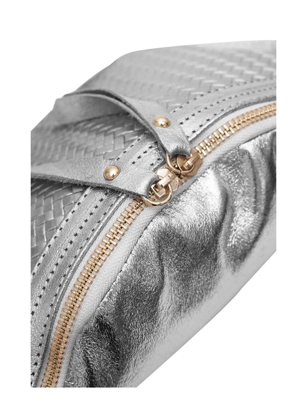 Tom&eva Sac Banane Croûte Cuir Vachette Métallisé Tressé 4107 SCARLETT-Argent