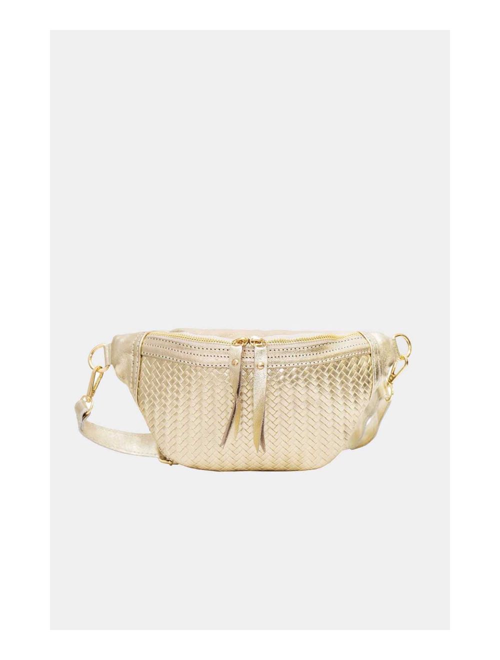 Tom&eva Sac Banane Croûte Cuir Vachette Métallisé Tressé 4107 SCARLETT-Doré