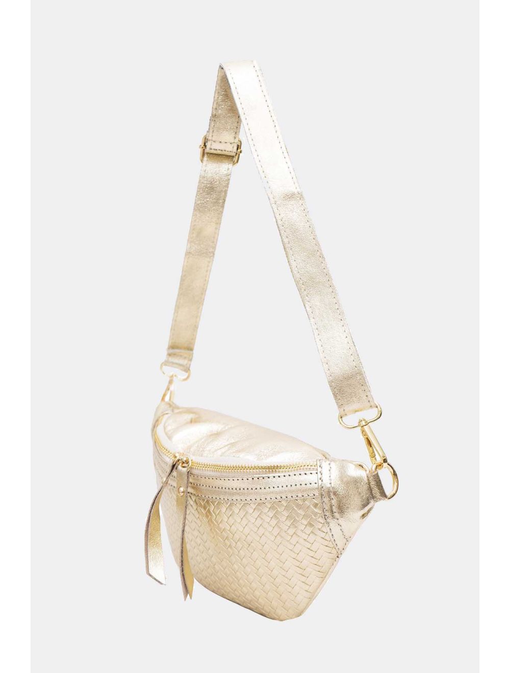 Tom&eva Sac Banane Croûte Cuir Vachette Métallisé Tressé 4107 SCARLETT-Doré