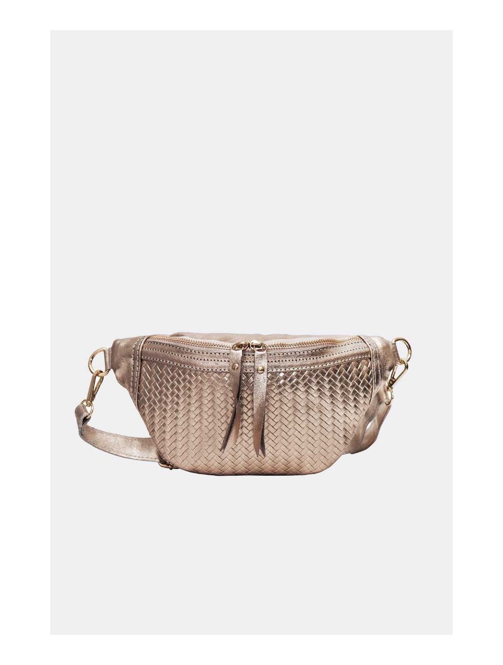 Tom&eva Sac Banane Croûte Cuir Vachette Métallisé Tressé 4107 SCARLETT-Etain