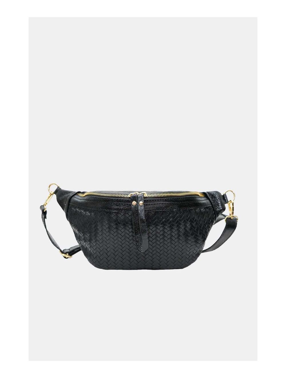 Tom&eva Sac Banane Croûte Cuir Vachette Métallisé Tressé 4107 SCARLETT-Noir Metal