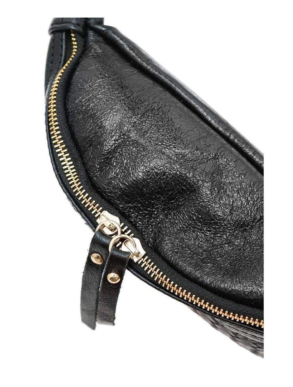 Tom&eva Sac Banane Croûte Cuir Vachette Métallisé Tressé 4107 SCARLETT-Noir Metal