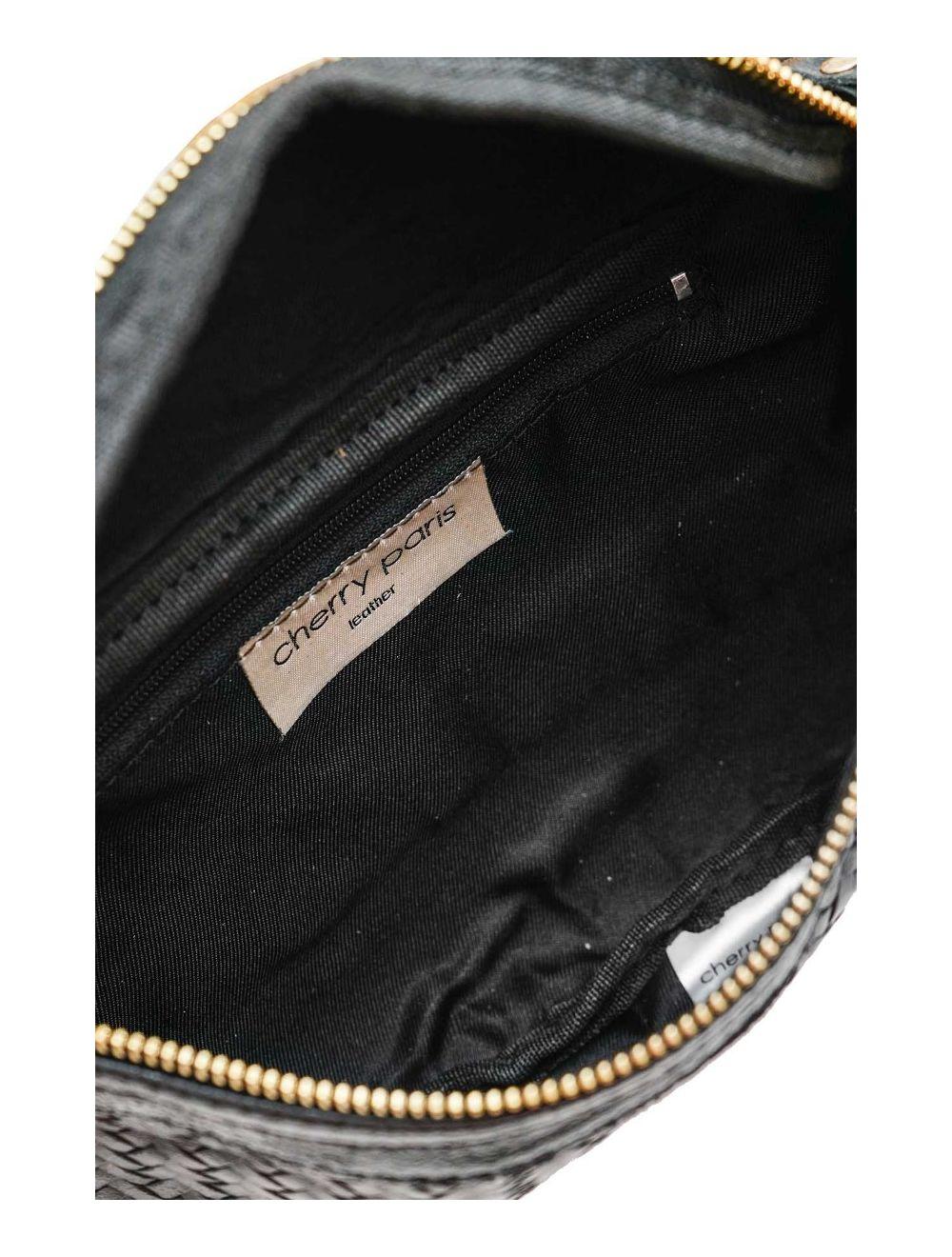 tom&eva Sac Banane Croûte Cuir Vachette Métallisé Tressé 4107 SCARLETT-Noir Metal