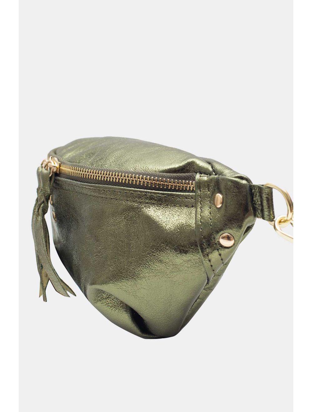 Tom&eva Sac Banane En Croûte De Cuir Vachette Métallisé NELLY METAL-4061-Kaki Metal