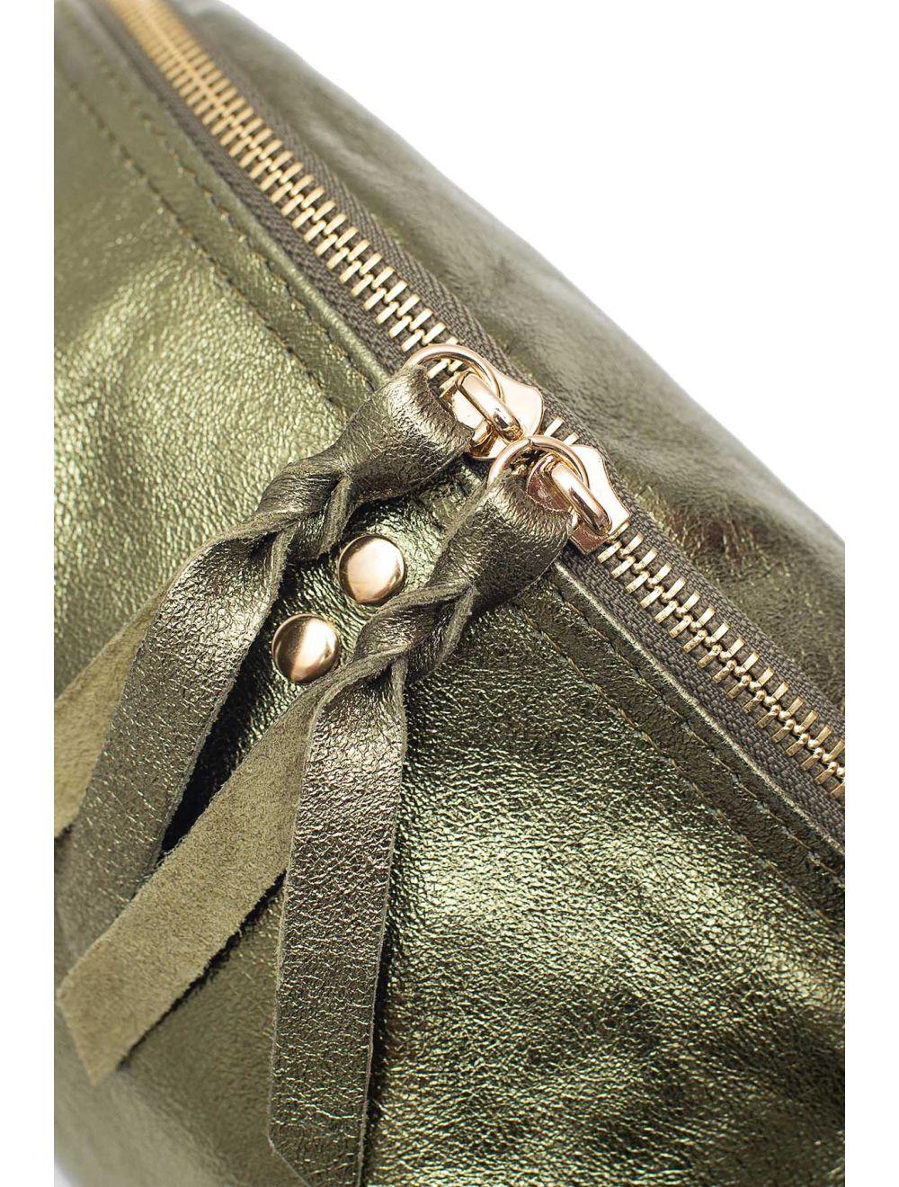 Tom&eva Sac Banane En Croûte De Cuir Vachette Métallisé NELLY METAL-4061-Kaki Metal