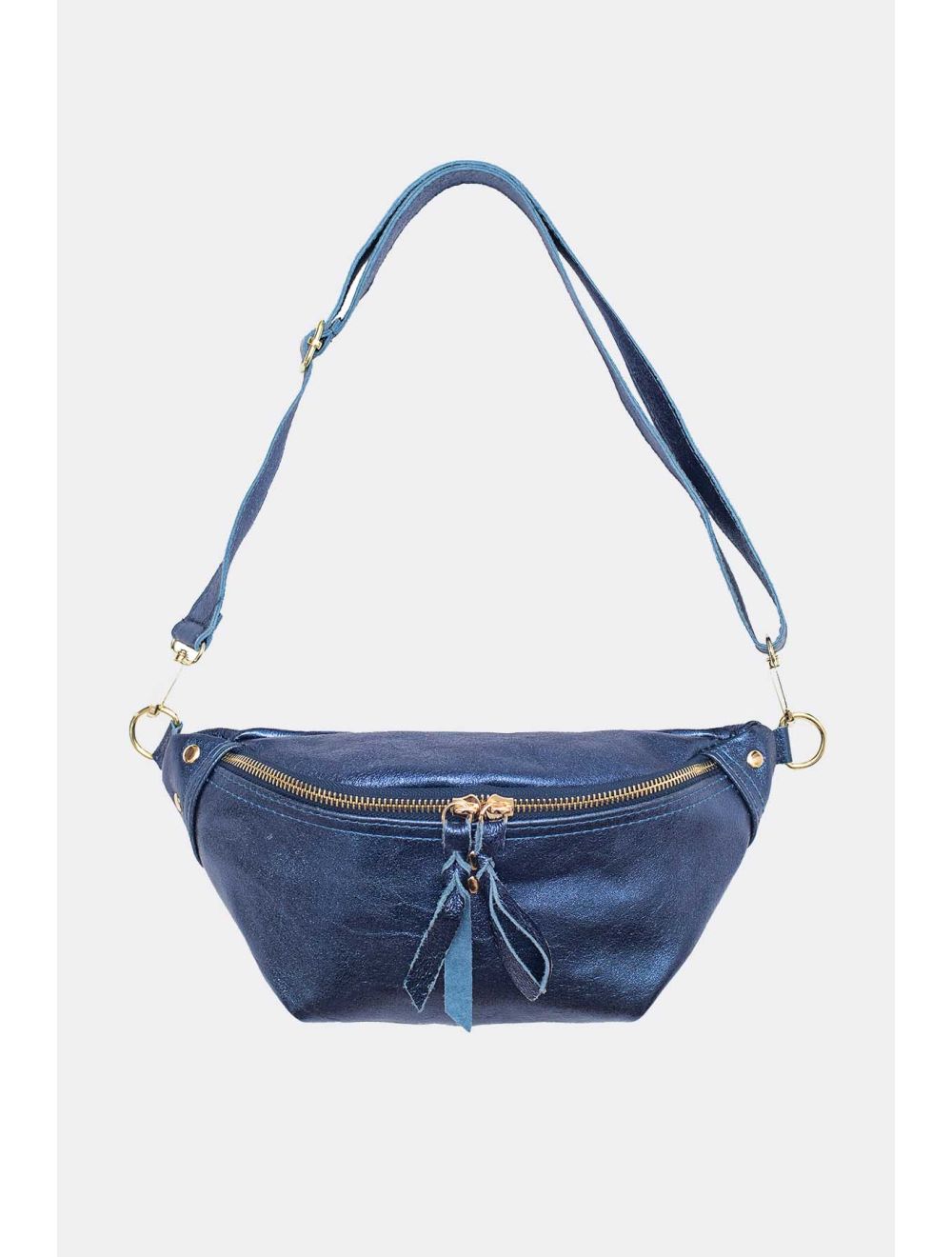Tom&eva Sac Banane En Croûte De Cuir Vachette Métallisé NELLY METAL-4061-Bleu Metal