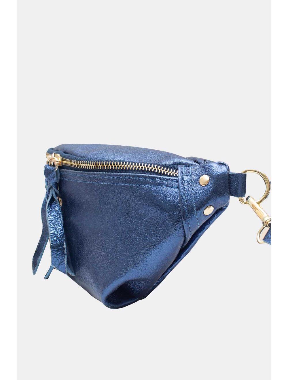 Tom&eva Sac Banane En Croûte De Cuir Vachette Métallisé NELLY METAL-4061-Bleu Metal