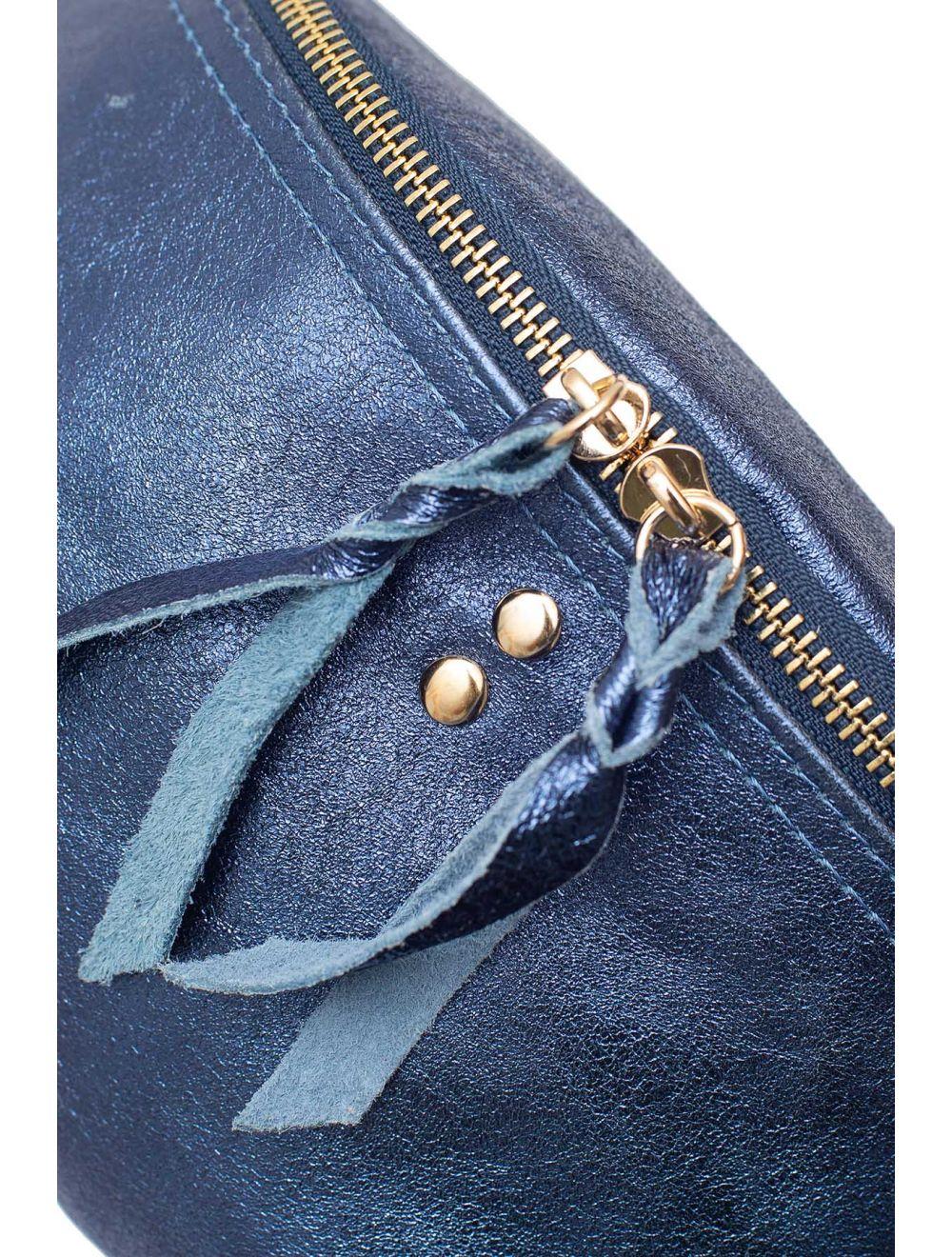 tom&eva Sac Banane en Croûte de Cuir Vachette Métallisé NELLY METAL-4061-Bleu Metal