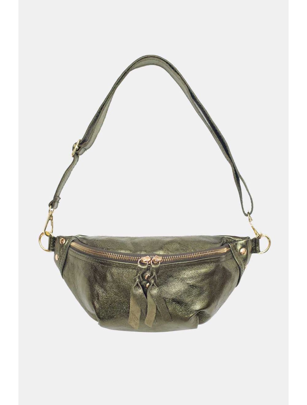 tom&eva Sac Banane en Croûte de Cuir Vachette Métallisé NELLY METAL-4061-Kaki Metal