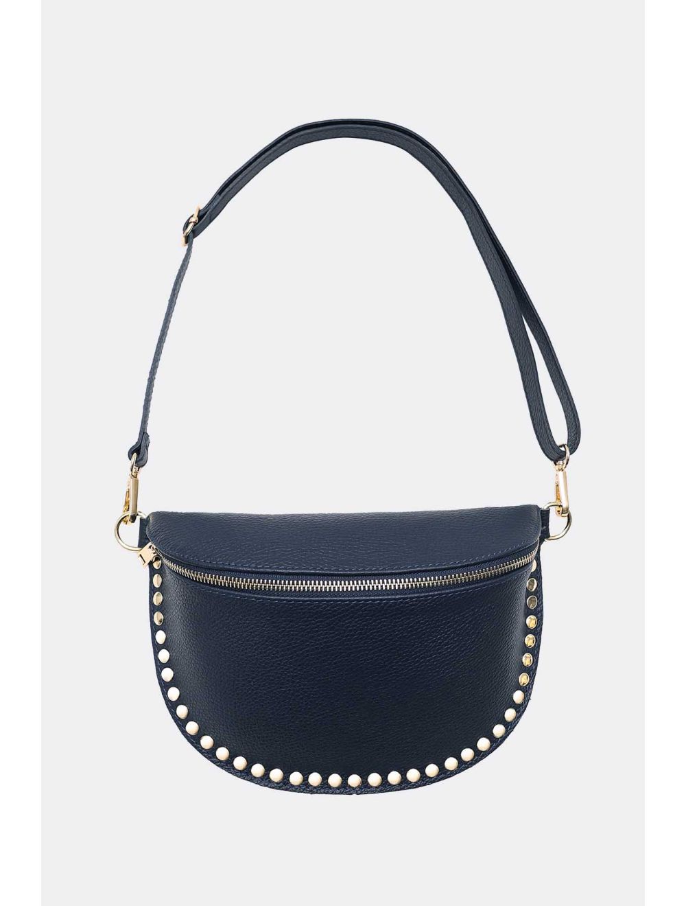 Tom&eva Sac Banane En Croûte Vachette Grainée Cloutée 4147 BEATRICE-Marine