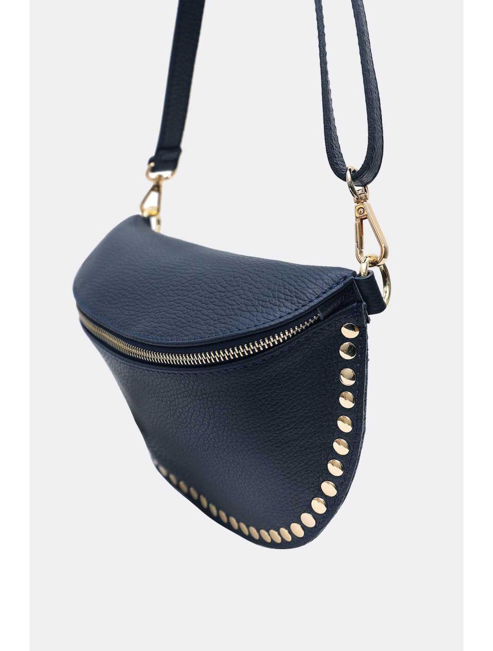 Tom&eva Sac Banane En Croûte Vachette Grainée Cloutée 4147 BEATRICE-Marine