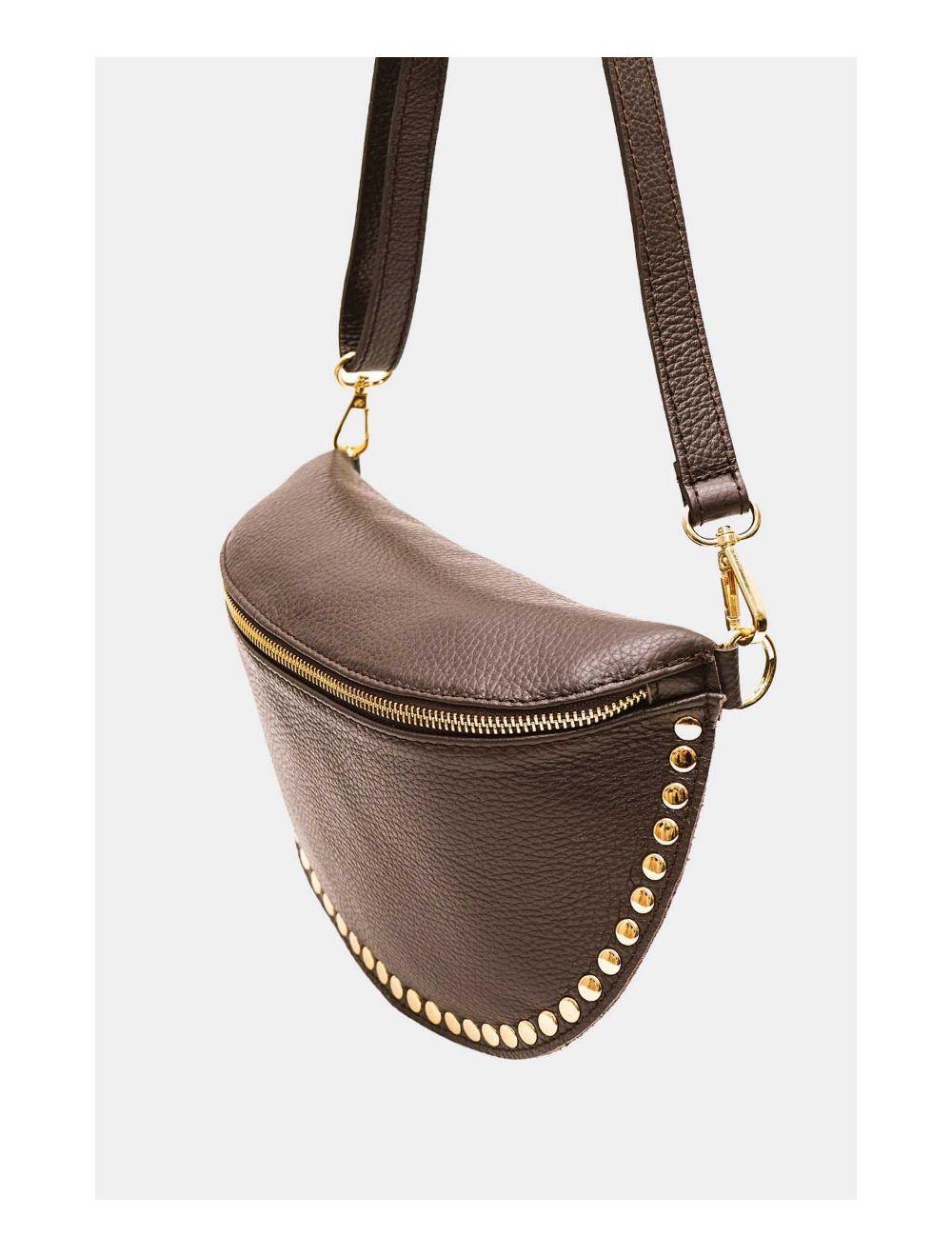Tom&eva Sac Banane En Croûte Vachette Grainée Cloutée 4147 BEATRICE-Chocolat
