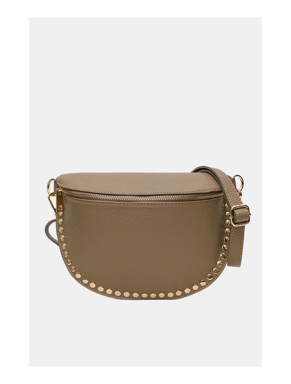 Tom&eva Sac Banane En Croûte Vachette Grainée Cloutée 4147 BEATRICE-Taupe
