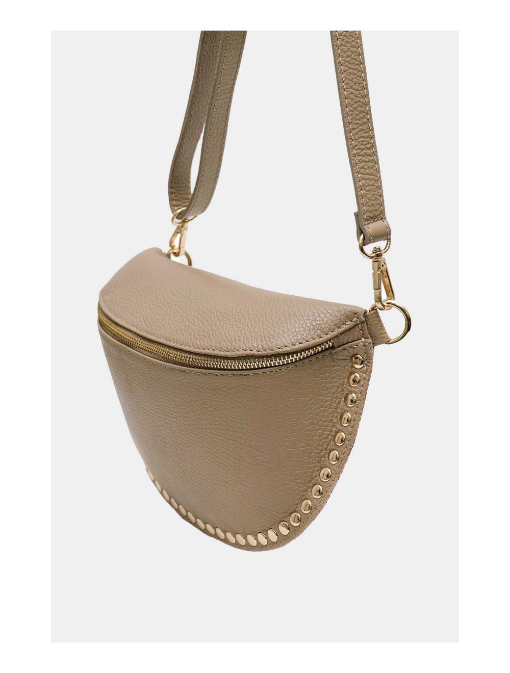 Tom&eva Sac Banane En Croûte Vachette Grainée Cloutée 4147 BEATRICE-Taupe