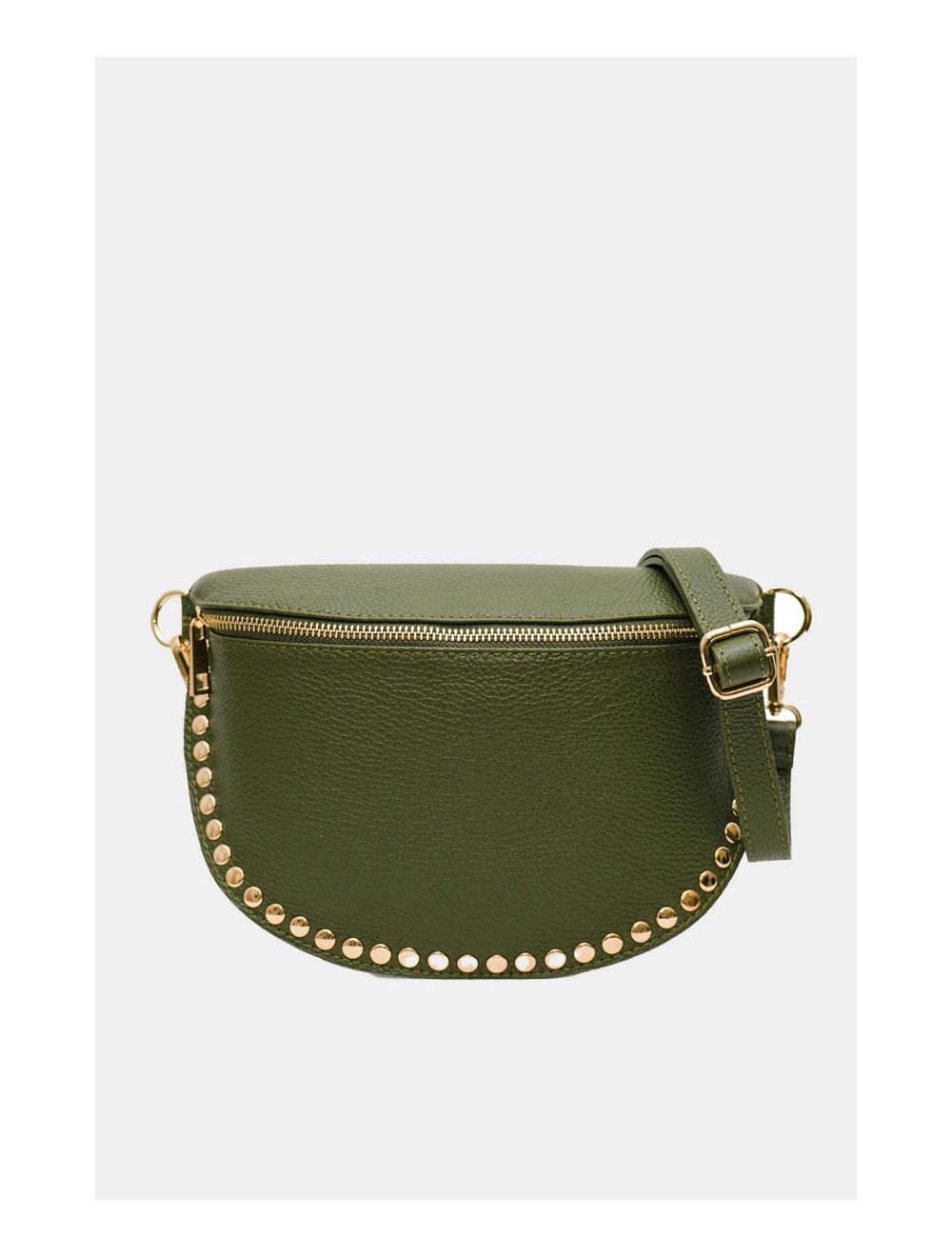 Tom&eva Sac Banane En Croûte Vachette Grainée Cloutée 4147 BEATRICE-Kaki