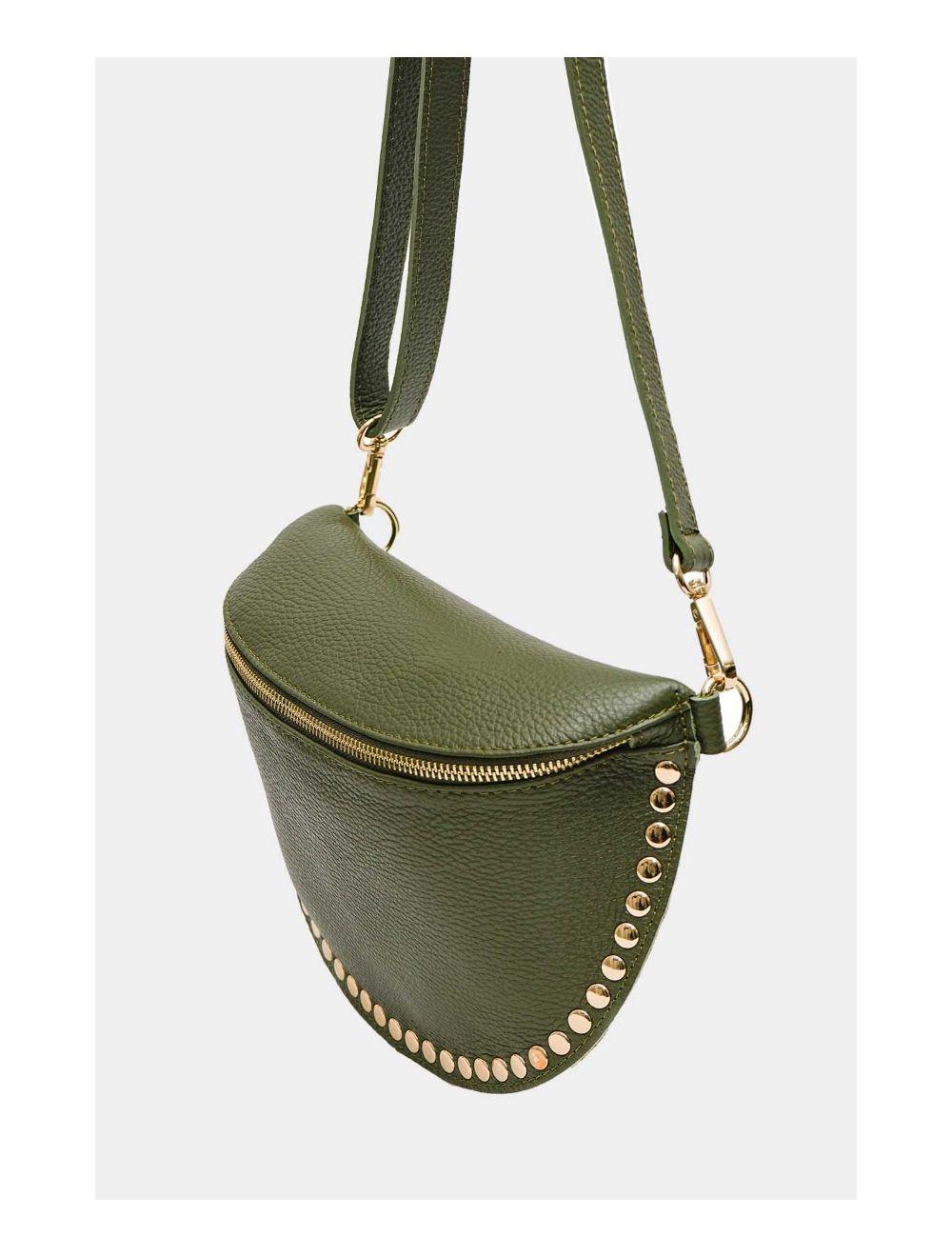 Tom&eva Sac Banane En Croûte Vachette Grainée Cloutée 4147 BEATRICE-Kaki