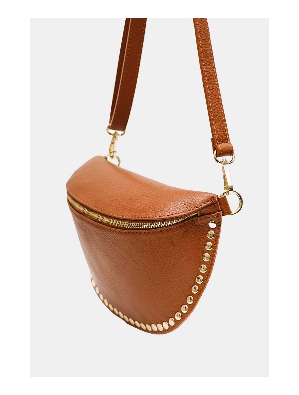 Tom&eva Sac Banane En Croûte Vachette Grainée Cloutée 4147 BEATRICE-Cognac