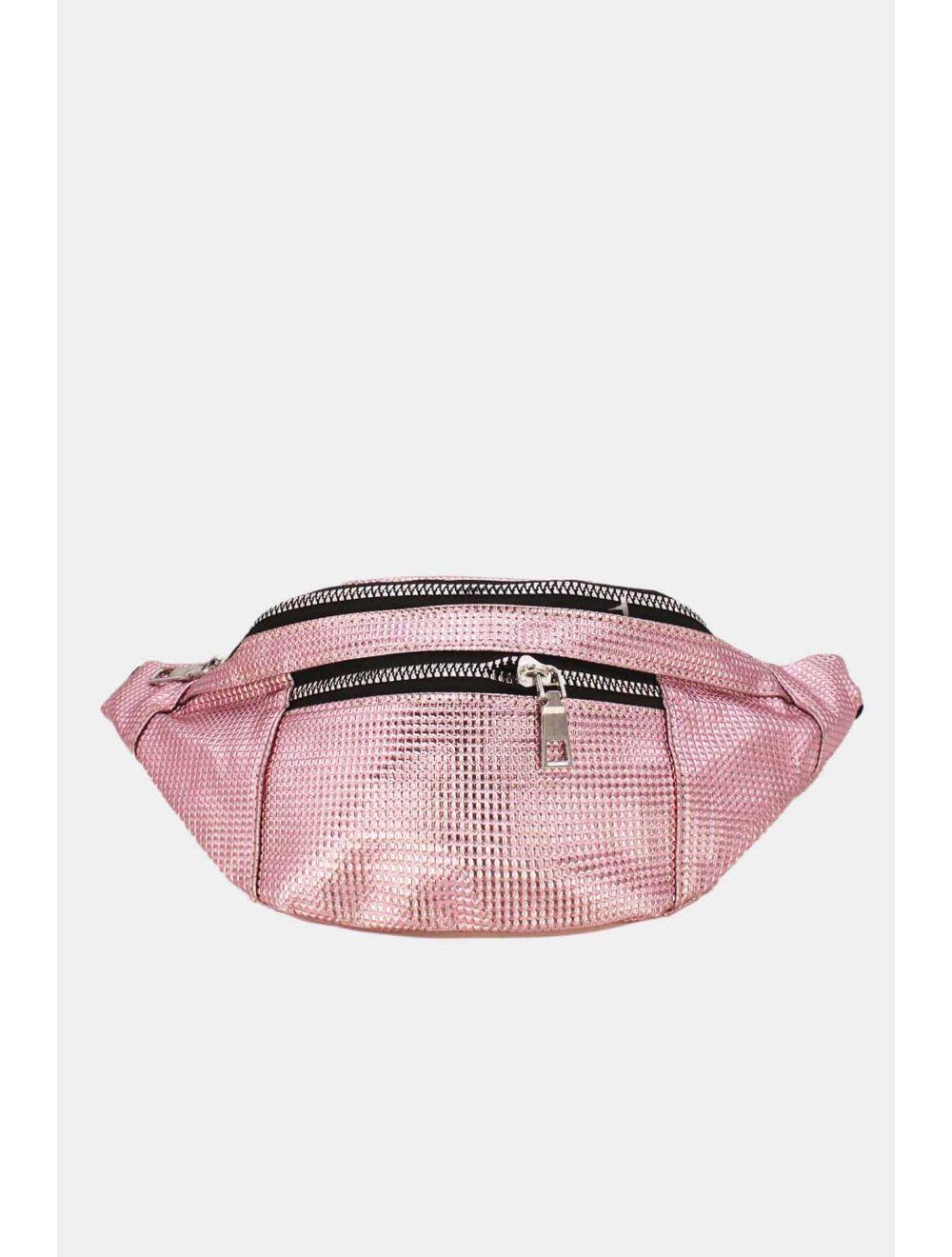 Tom&eva Sac Banane Femme Effet Brillant Quadrillé -23MB-3081-Pink