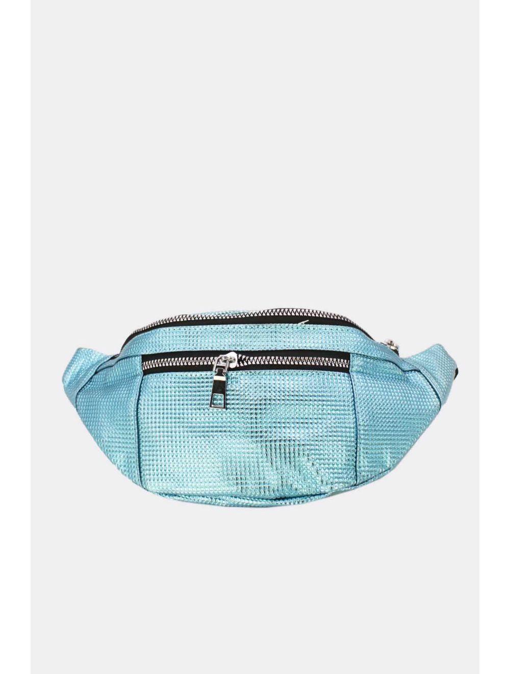Tom&eva Sac Banane Femme Effet Brillant Quadrillé -23MB-3081-Bleu