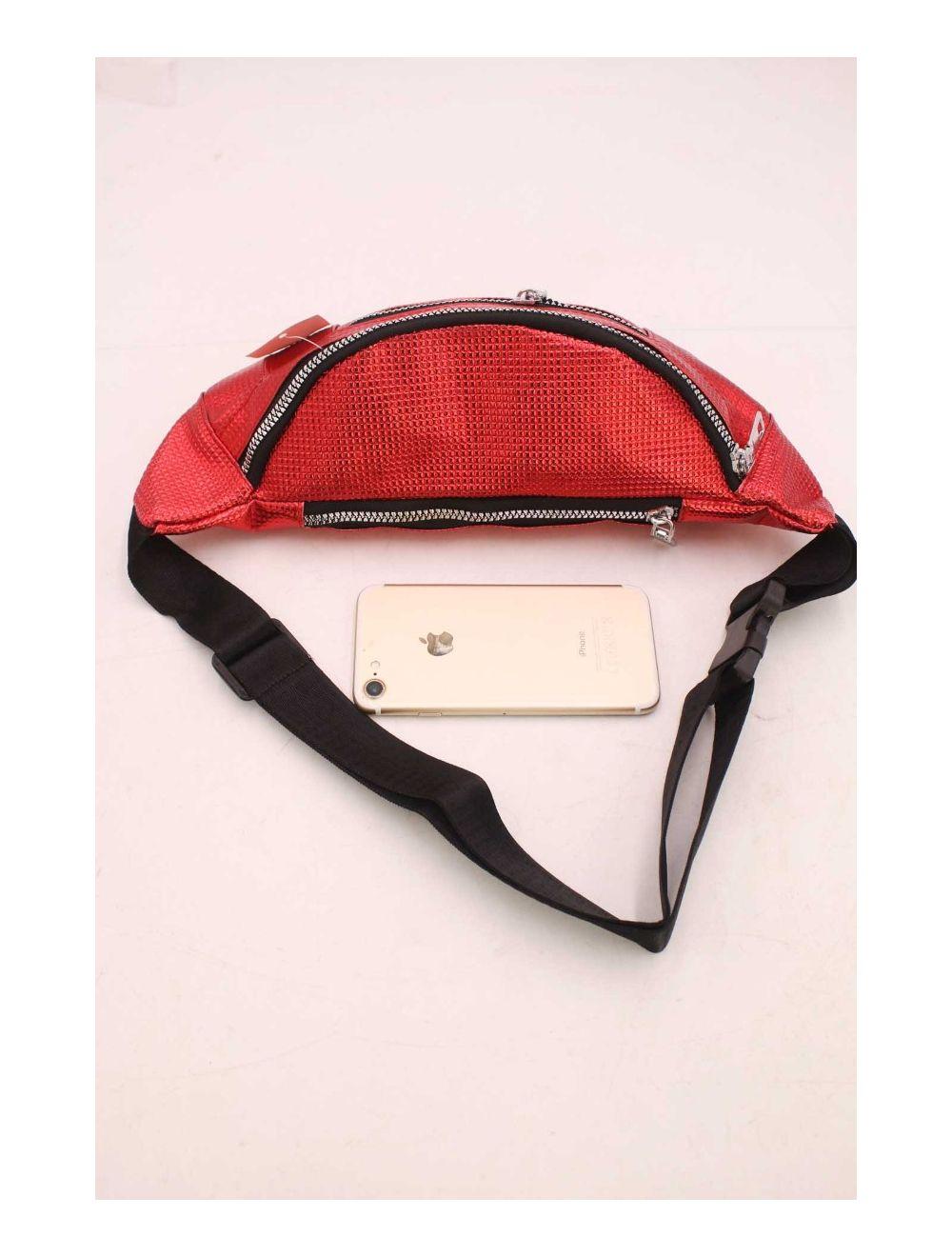 tom&eva Sac Banane Femme Effet Brillant Quadrillé -23MB-3081-Rouge