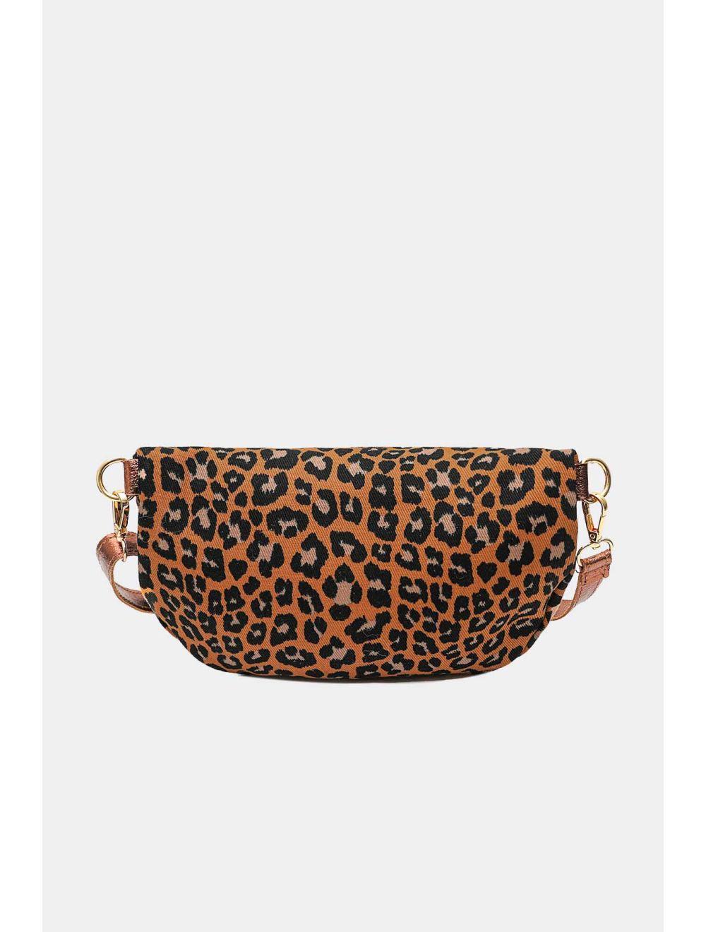 Tom&eva Sac Banane Textile Velours Garni Croûte Cuir Vachette Métallisé 4135B ROSA LEOPARD-CAMEL