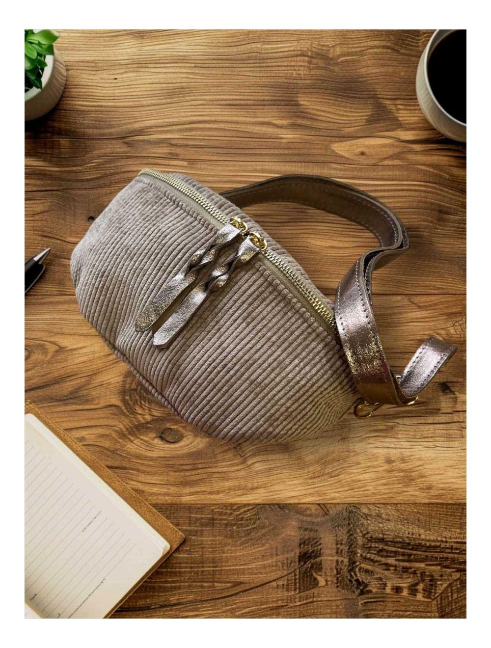 Tom&eva Sac Banane Textile Velours Garni Croûte Cuir Vachette Métallisé 4135 ROSA VELOURS-Taupe